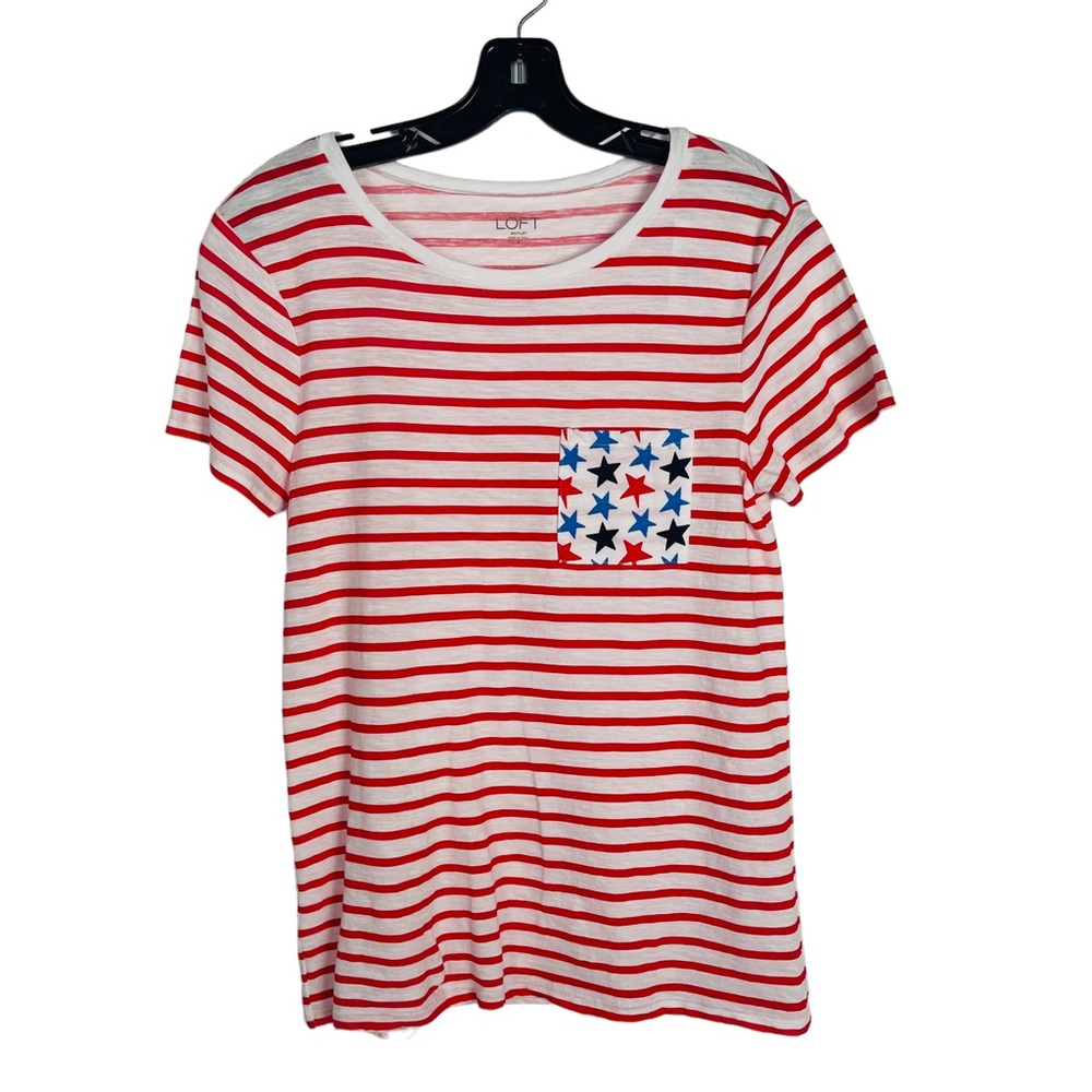 LOFT outlet scoop neck graphic t shirt star and stripes patriotic modest casual